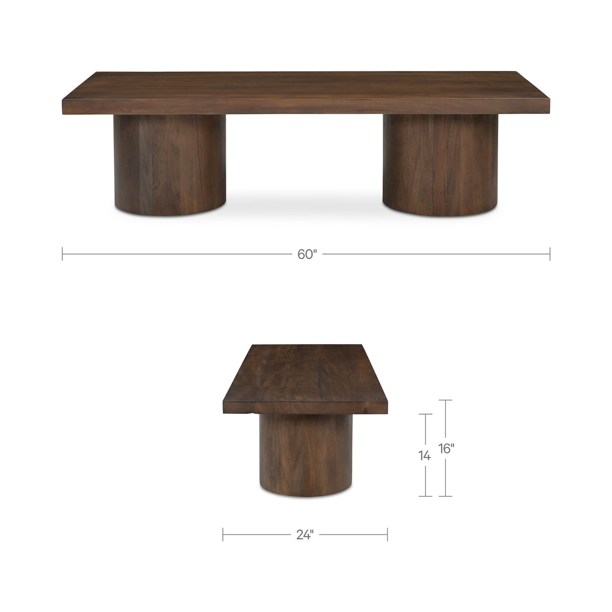 Hadley Coffee Table Warm Brown, by Moe's Home, 60" width x 16" height x 24" depth View 10