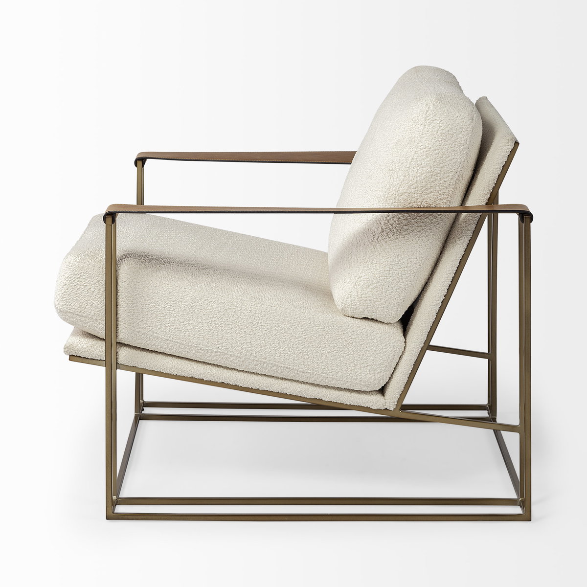 Watson Cream Fabric Wrap Gold Metal Frame Accent Chair, by Mercana, 30" length x 34.25" width x 29.13" height View 7