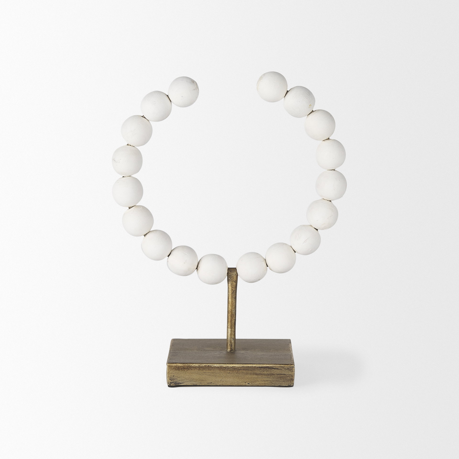 Pontchartrain I (Small) 9L x 5W White Beaded Broken Sphere Decorative Object with Gold Base, by Mercana, 9.45" length x 4.53" width x 11.61" height View 3