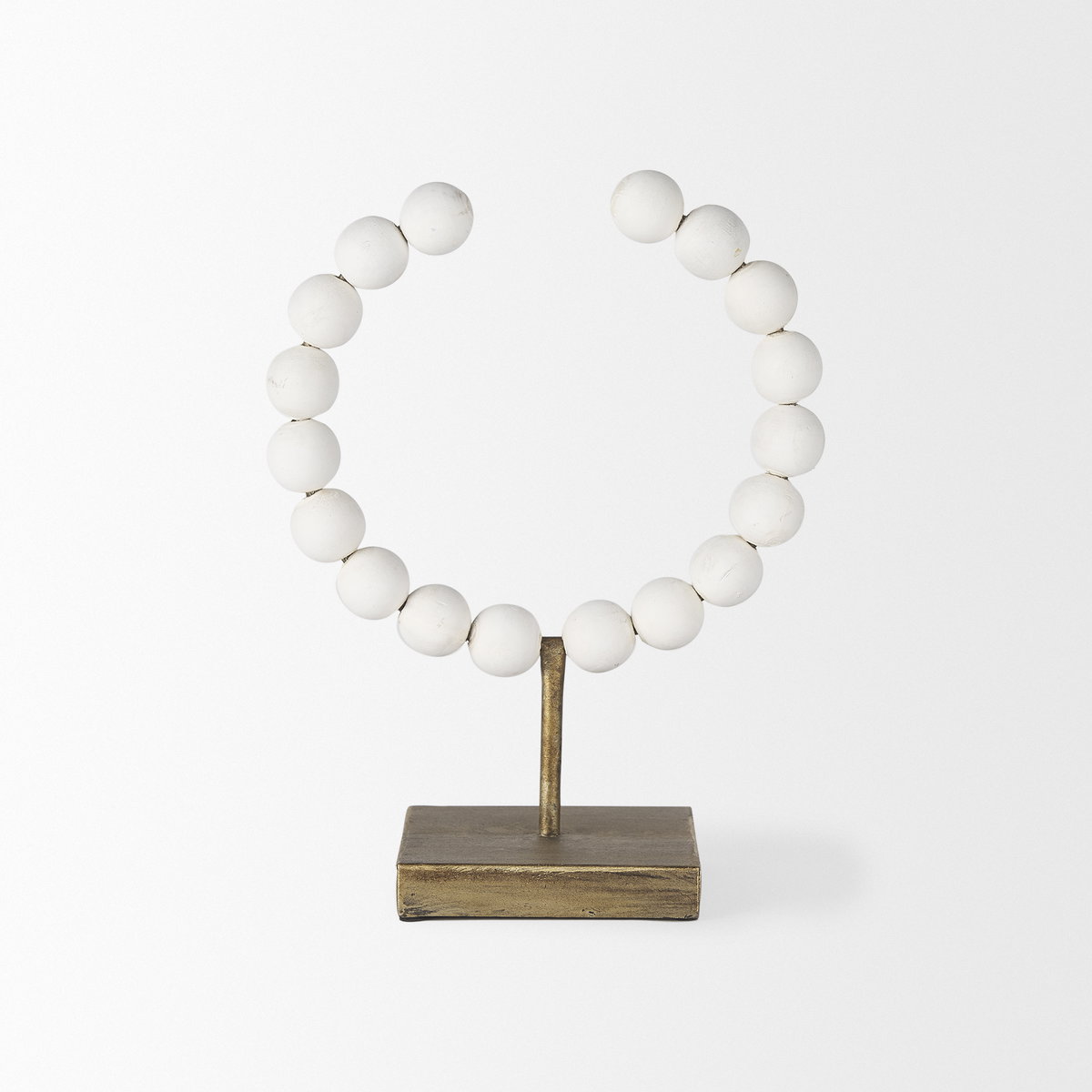 Pontchartrain I (Small) 9L x 5W White Beaded Broken Sphere Decorative Object with Gold Base, by Mercana, 9.45" length x 4.53" width x 11.61" height View 3