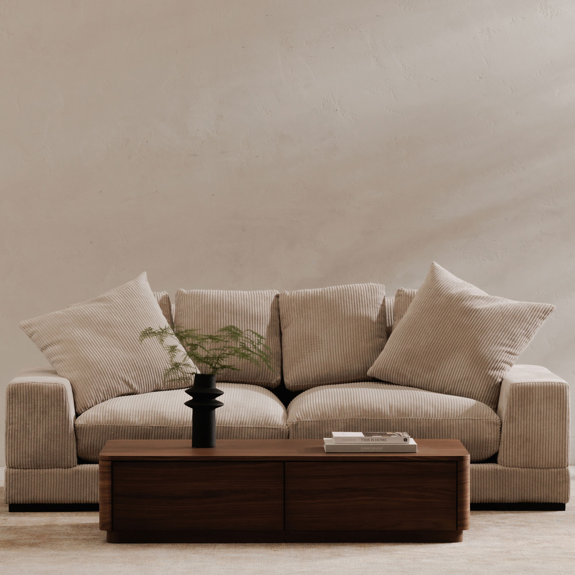 Round Off Coffee Table Walnut Brown, by Moe's Home, 55" width x 13" height x 30" depth View 8