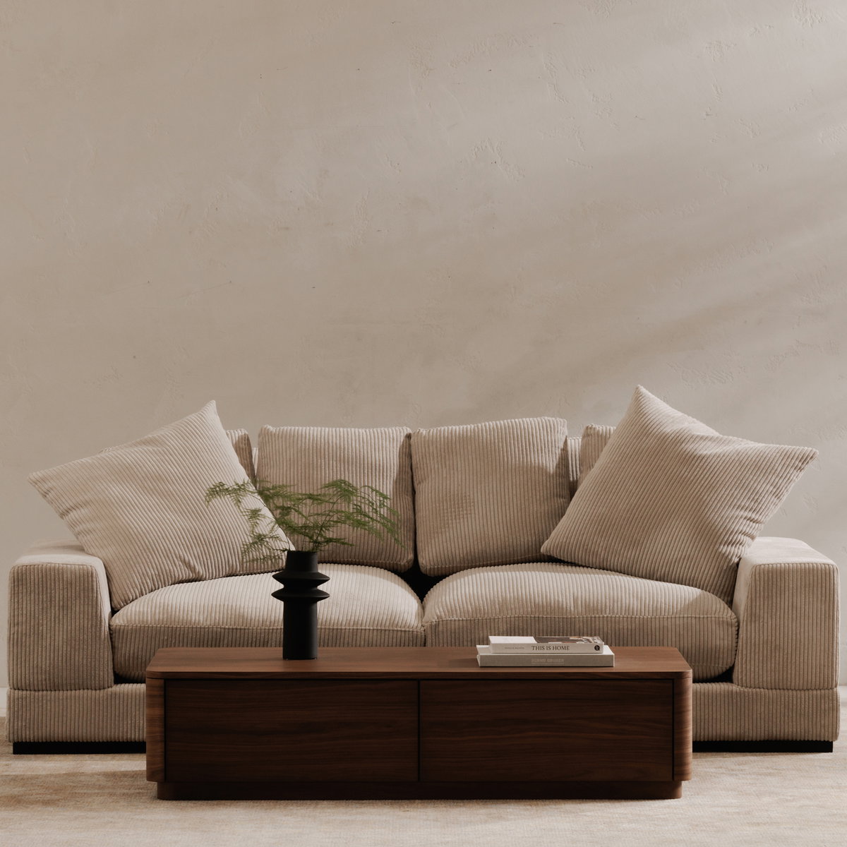 Round Off Coffee Table Walnut Brown, by Moe's Home, 55" width x 13" height x 30" depth View 8