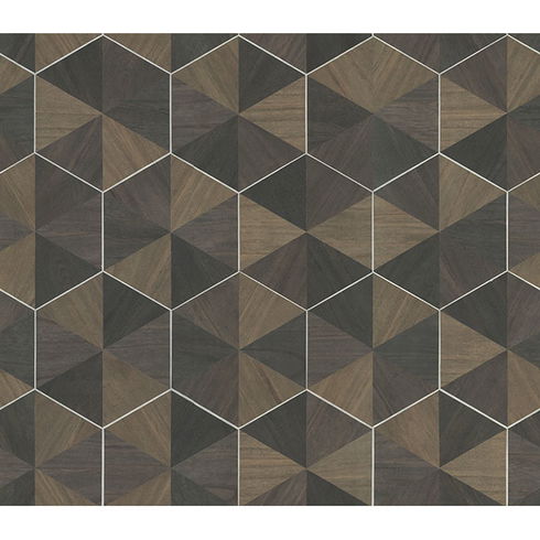 Hexagram Wood Veneer Brown & Black Wallpaper