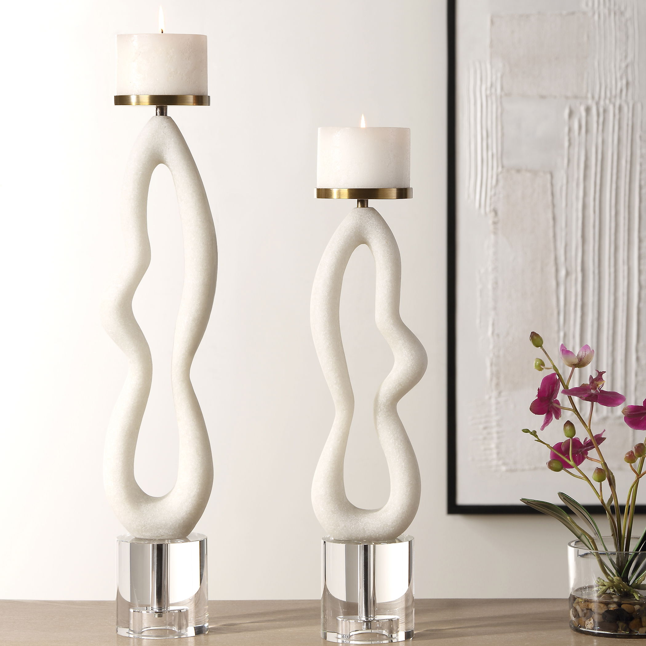 Feamelo Ivory Stone Candleholders, S/2 large image 