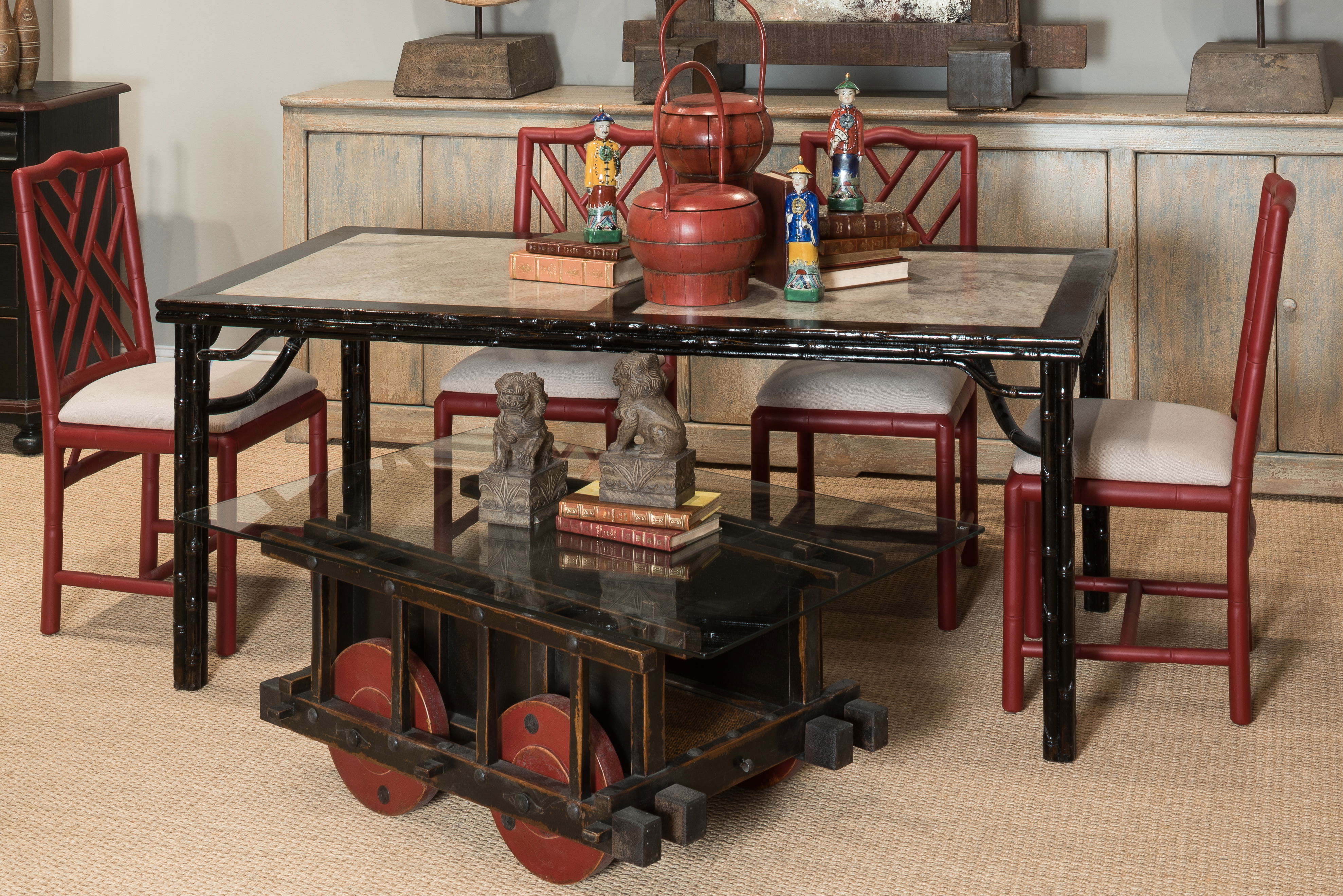 Brighton Bamboo Side Chair, Red, Dining Chair by Sarreid, 17" length x 22" width x 39" height View 13