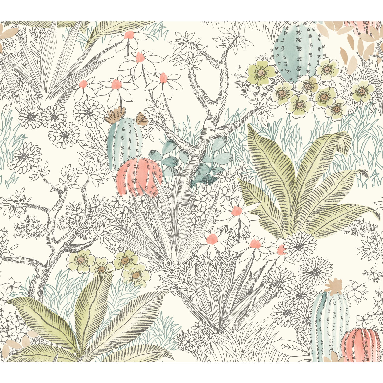 Flowering Desert Grey Wallpaper, by York Wall, 27' length x 2'3" width x 0.02" depth View 1