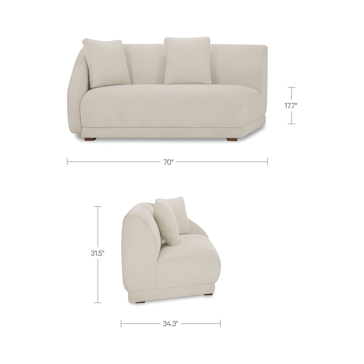 Fraser Left Arm Facing Sofa Off White, Sectional Sofa by Moe's Home, 70" width x 31.5" height x 34.3" depth View 9