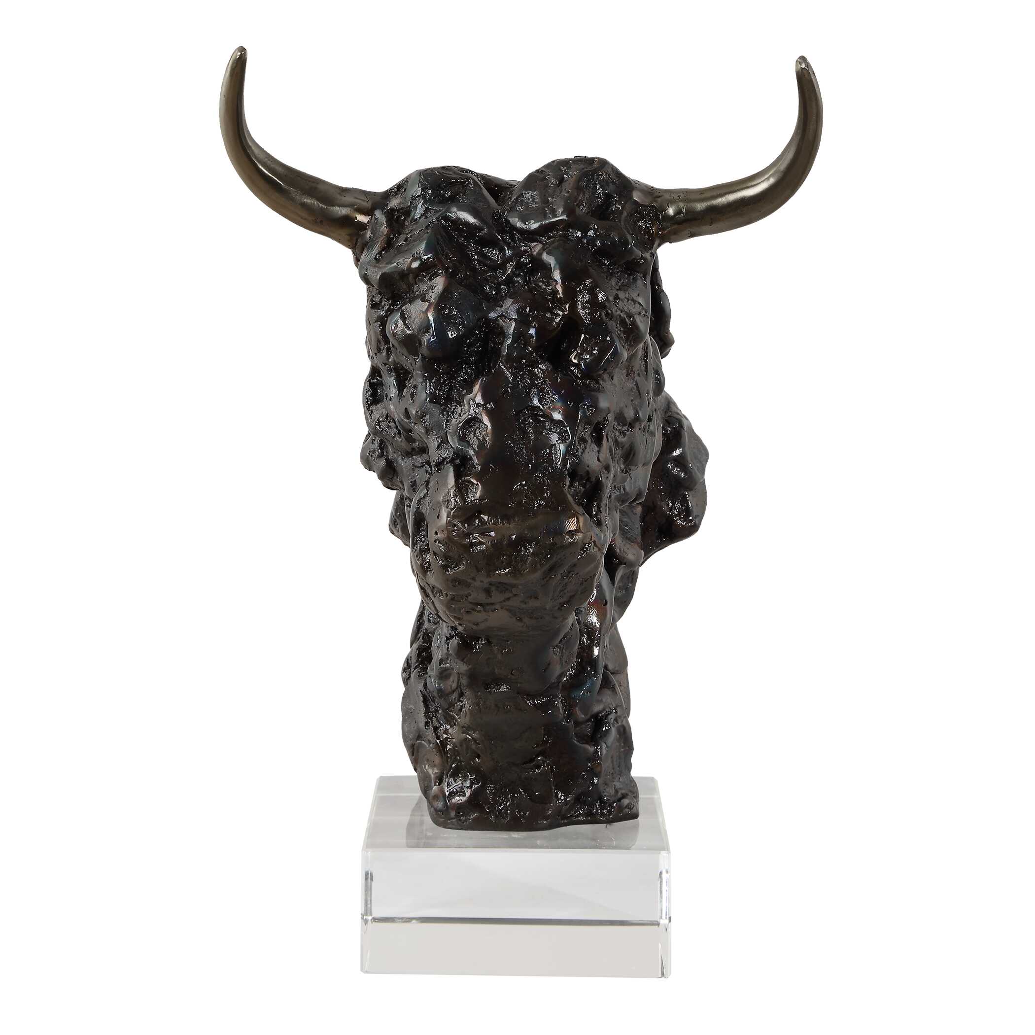 Bison Bust Bronze Sculpture, Decorative by Uttermost, 11" width x 13.25" height x 8" depth View 4