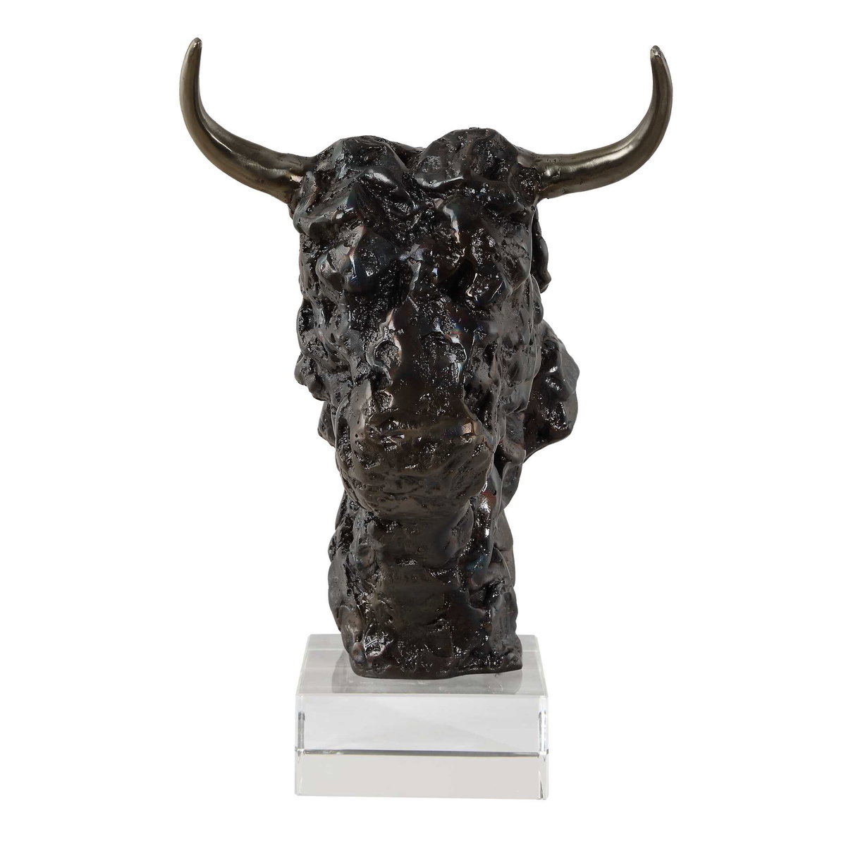 Bison Bust Bronze Sculpture, Decorative by Uttermost, 11" width x 13.25" height x 8" depth View 4