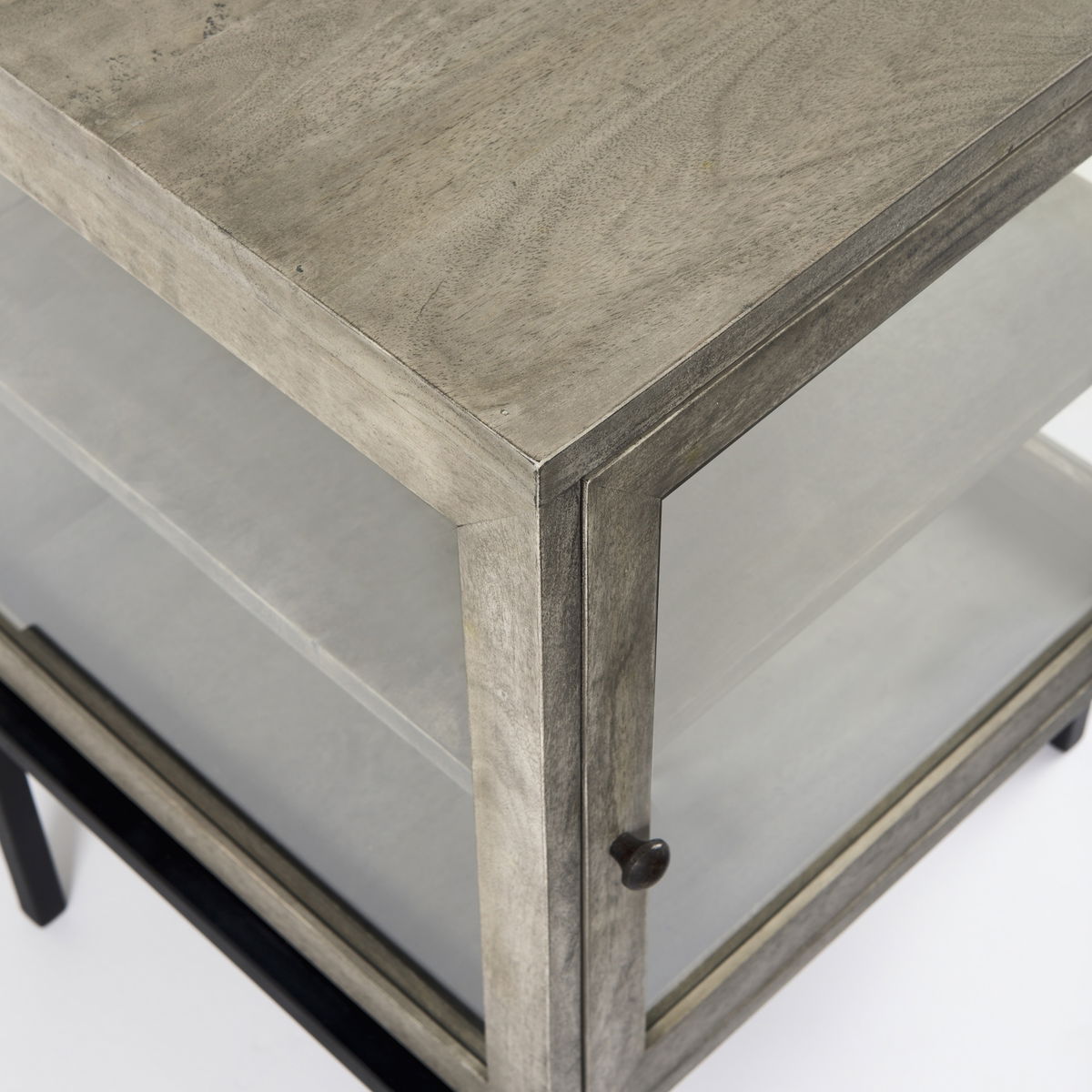 Arelius 20L x 18W x 26H Gray Wood with Black Metal Frame End/Side Table, Side & End Table by Mercana, 20" length x 18.75" width x 26" height View 8