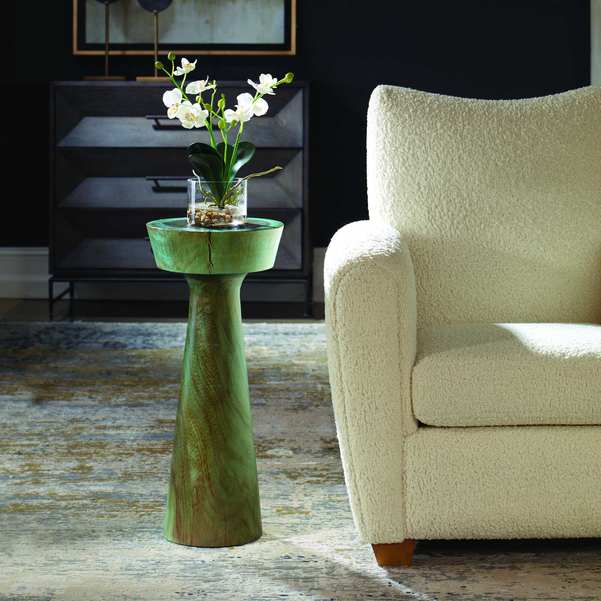 Mano Blue-Green Drink Table, Furniture by Uttermost, 11" width x 24.5" height x 11" depth View 2