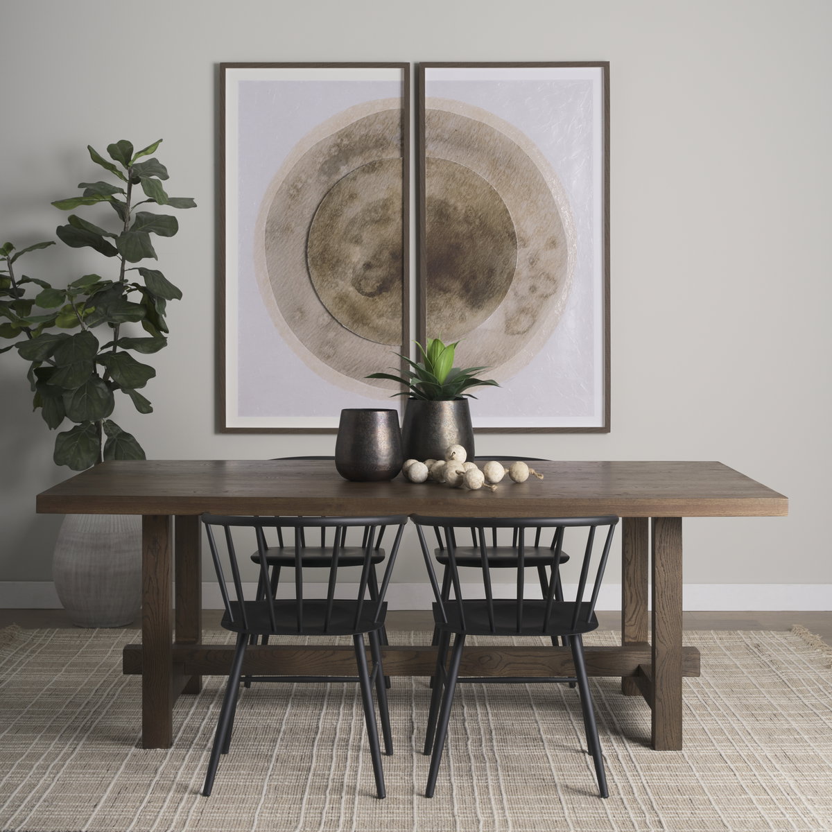 Suke 84'L x 42'W Rectangular Trestle Dining Table | Med Brown Wood | Seats 8, by Mercana, 84" length x 42" width x 30" height View 3