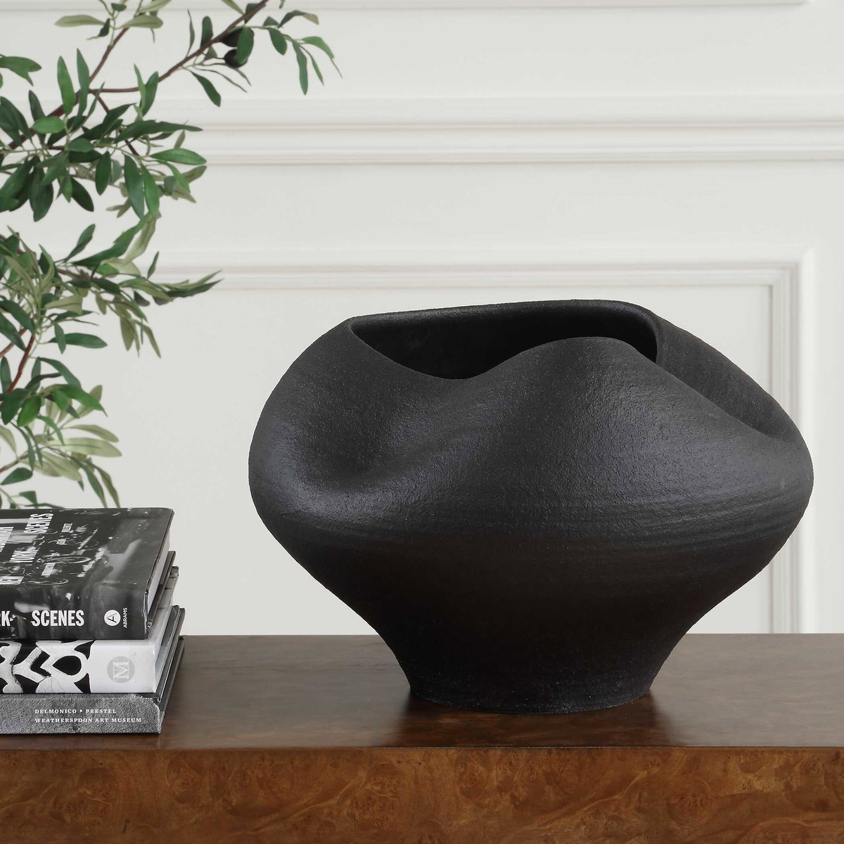 Nocturne Textured Black Bowl, Decorative by Uttermost, 14" width x 9" height x 14" depth View 3