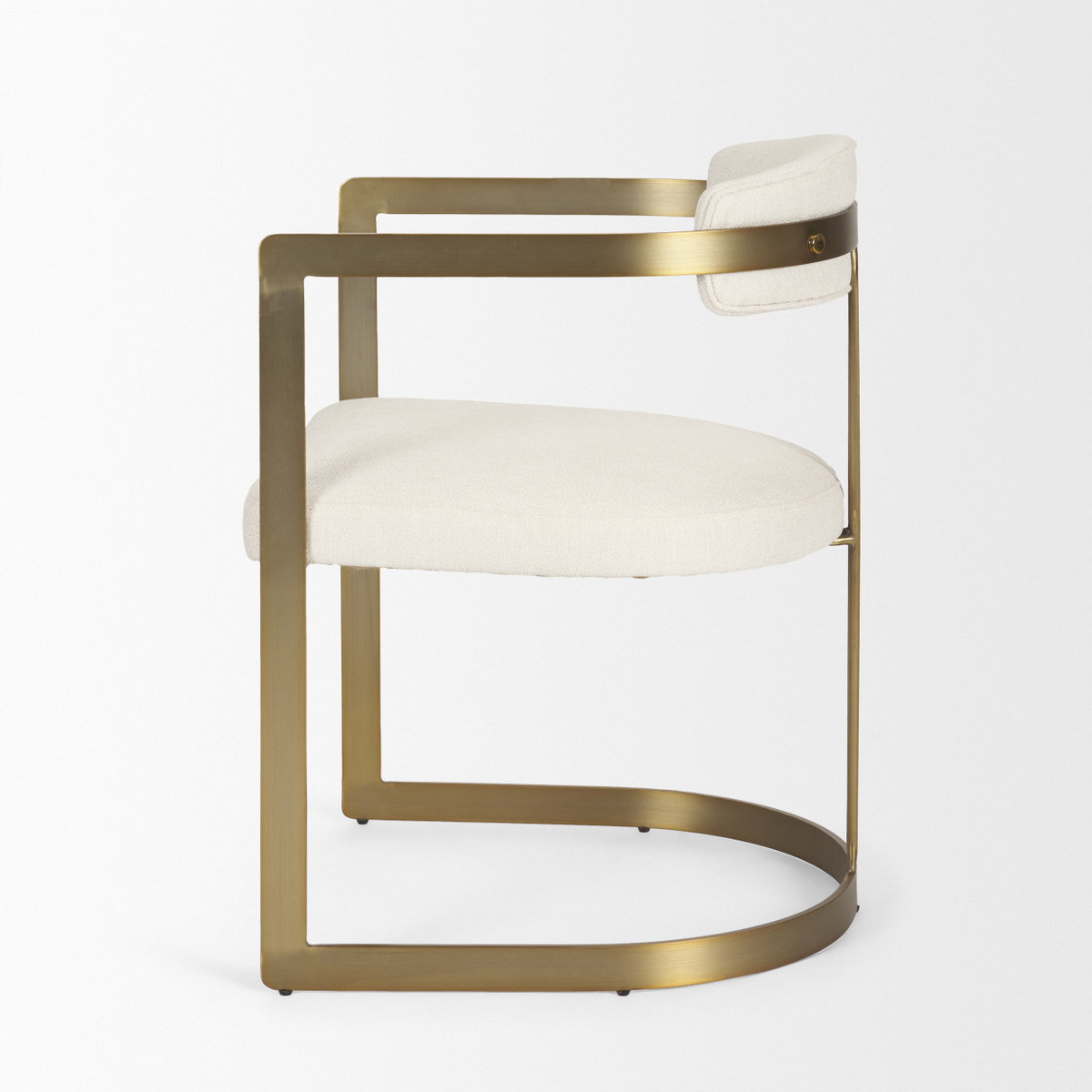Hollyfield Curved Back Dining Arm Chair | Cream Fabric with Gold Iron, Dining Chair by Mercana, 20.47" length x 21.26" width x 29.53" height View 8