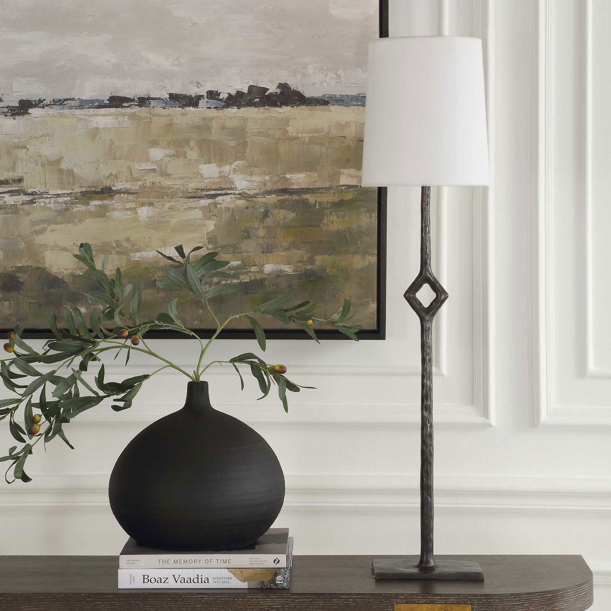 Puncture Cordless Iron Buffet Lamp, Table Lamp by Uttermost, 9" width x 36.25" height x 9" depth View 3
