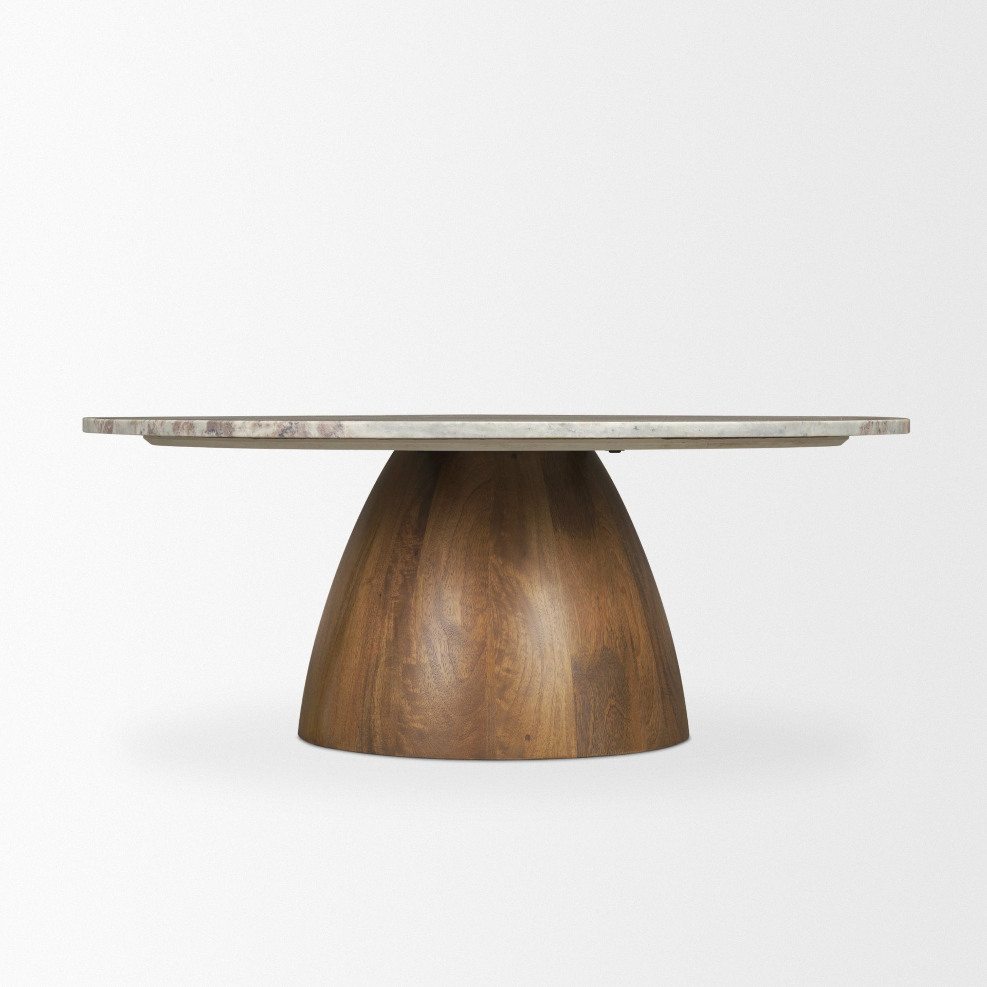 Allyson Round Brown Pedestal with Pink Marble Top Coffee Table, by Mercana, 42" length x 42" width x 16" height View 8