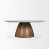Allyson Round Brown Pedestal with Savar Pink Marble Top Coffee Table, by Mercana, 42" length x 42" width x 16" height thumbnail 8