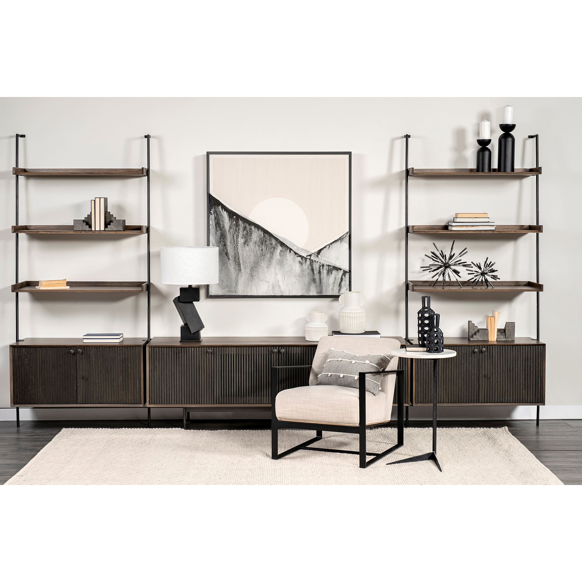 Grace 37.5L x 20W x 82H Two-Toned Brown Wood Three Shelf Shelving Unit, Shelving & Bookcase by Mercana, 37.5" length x 20" width x 82" height View 2