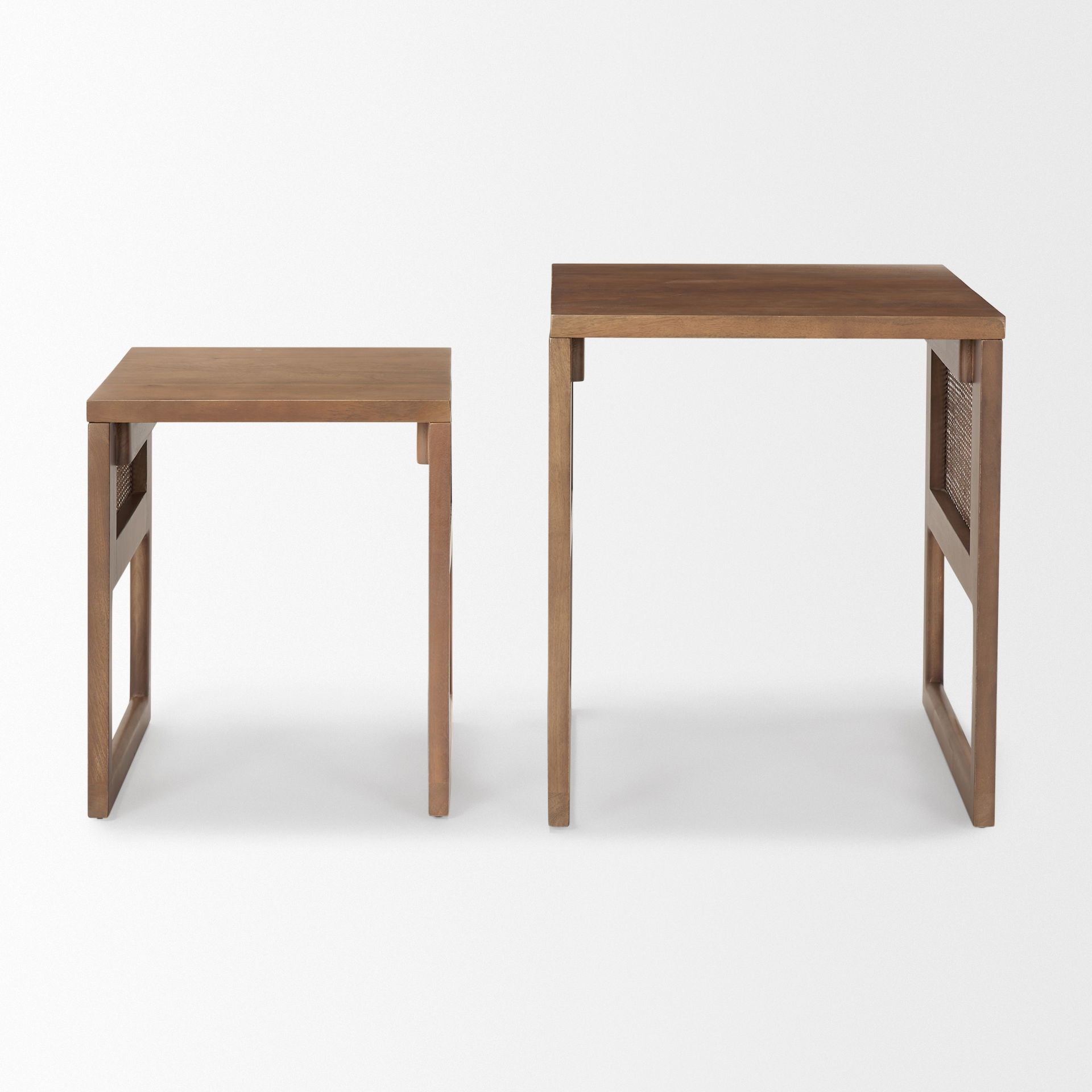 Grier Set of 2 Medium Brown Solid Wood with Cane Nesting Accent Tables large image 