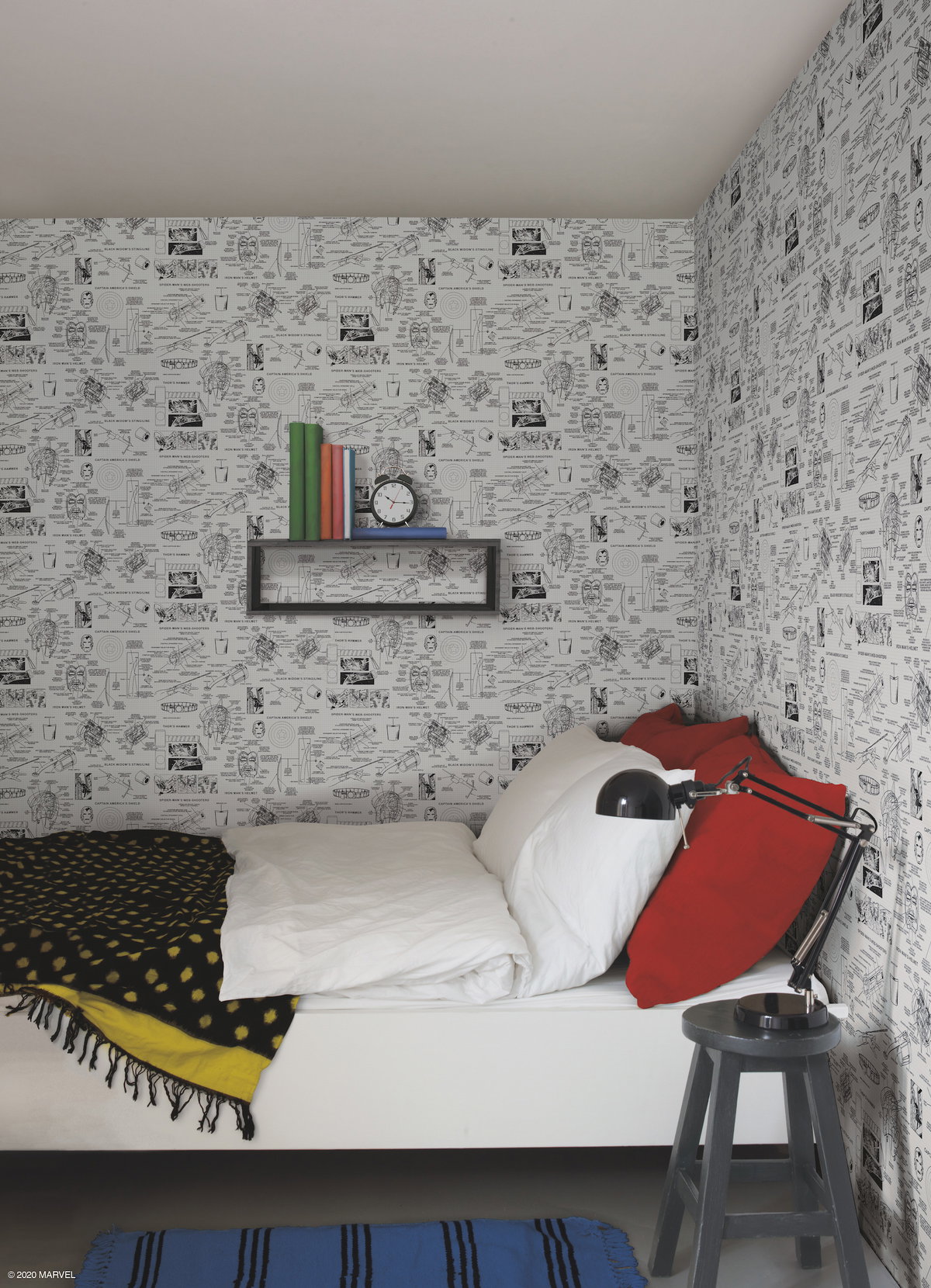 Marvels Heroes Schematics Grey & Black Wallpaper, by York Wall, 33' length x 1'8.5" width x 0.02" depth View 4