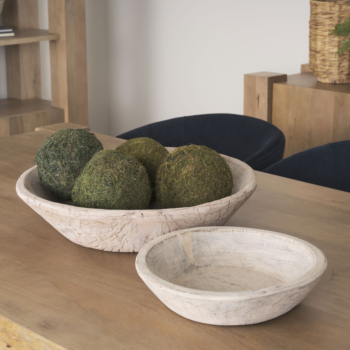 Nikita Set of 2 Large Light-Wash Reclaimed Wood Bowls, Decorative Bowl by Mercana, 17.25" length x 18.25" width x 4.5" height View 3