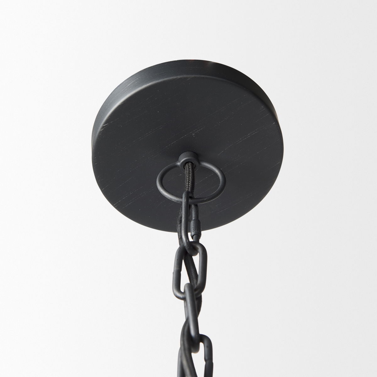 Karina 36' Round Matte Black Hammered Metal Dome Pendant Light, by Mercana, 36" length x 36" width x 21" height View 5