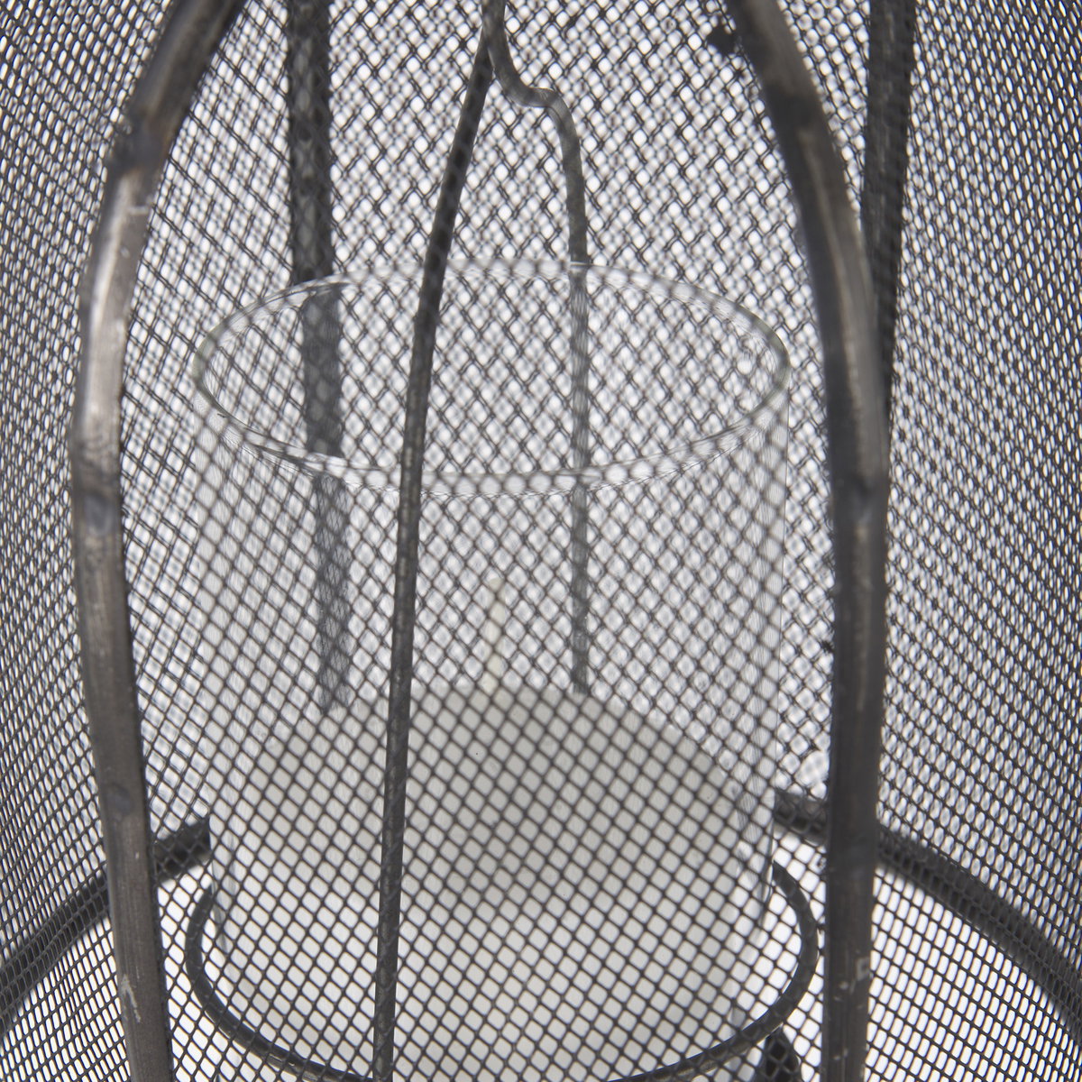 Jutland Set of Three Black Metal Bird Cage Candle Holder Lanterns, Lighting by Mercana, 8" length x 8" width x 43" height View 7