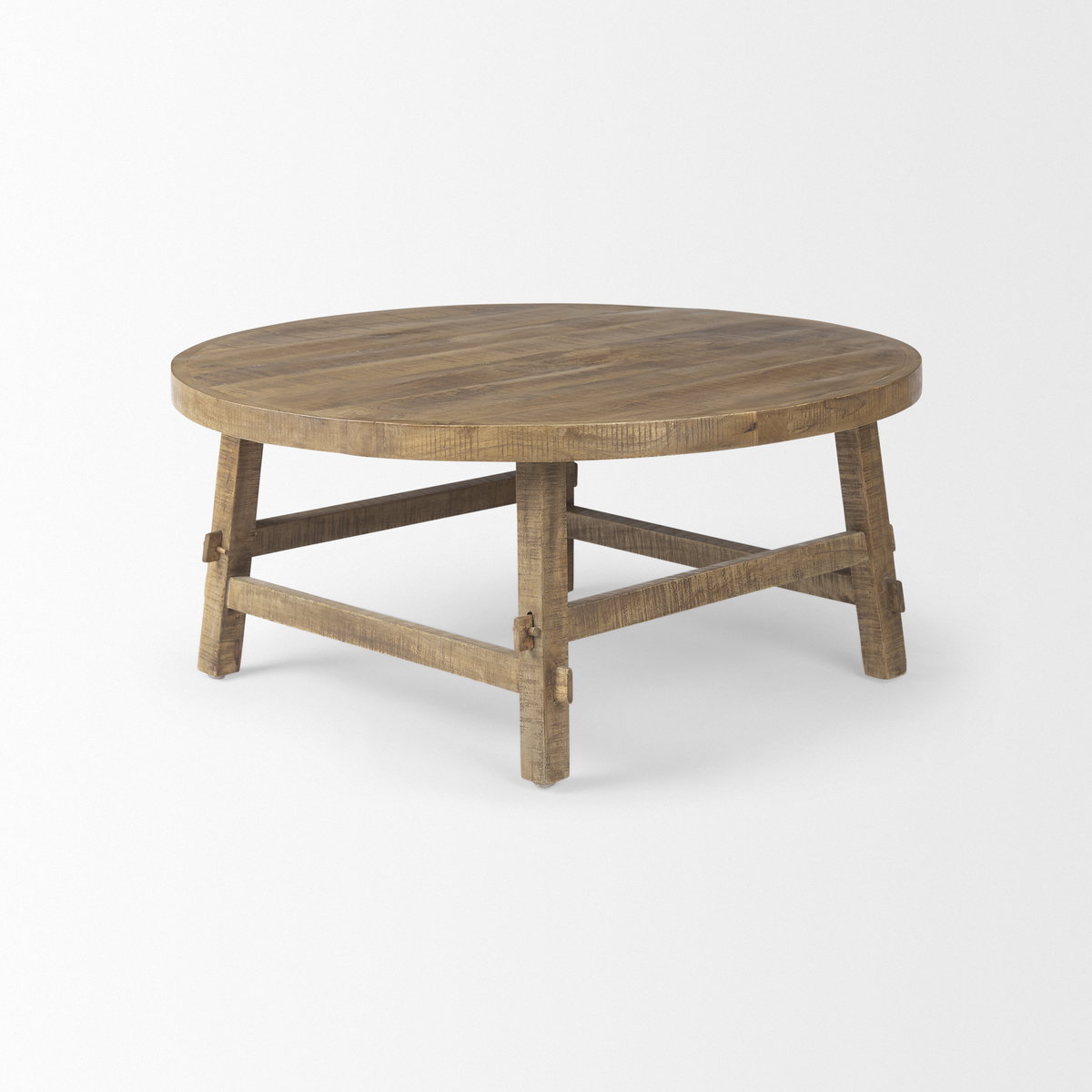 Rosie   Round Medium Brown Wood Coffee Table, by Mercana, 36" length x 36" width x 16" height View 4