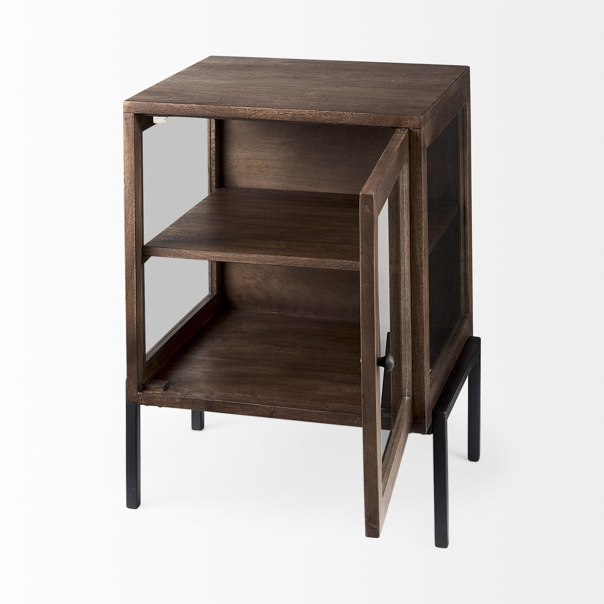 Arelius 20L x 18W x 26H  Medium Brown Wood with Black Metal Frame End/Side Table large image 