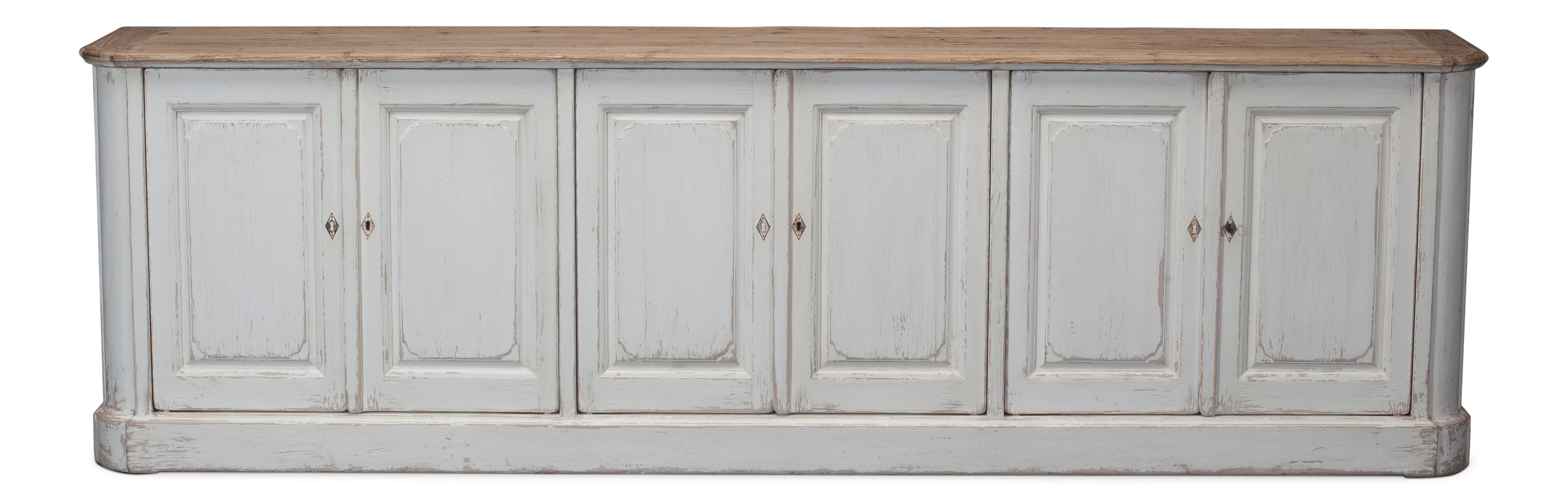 Antique Whitewash Sideboard, 6 Door, Cabinets & Sideboard by Sarreid, 119" length x 20" width x 36" height View 17