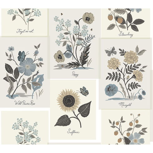 Botanical Prints Beige & Black Wallpaper