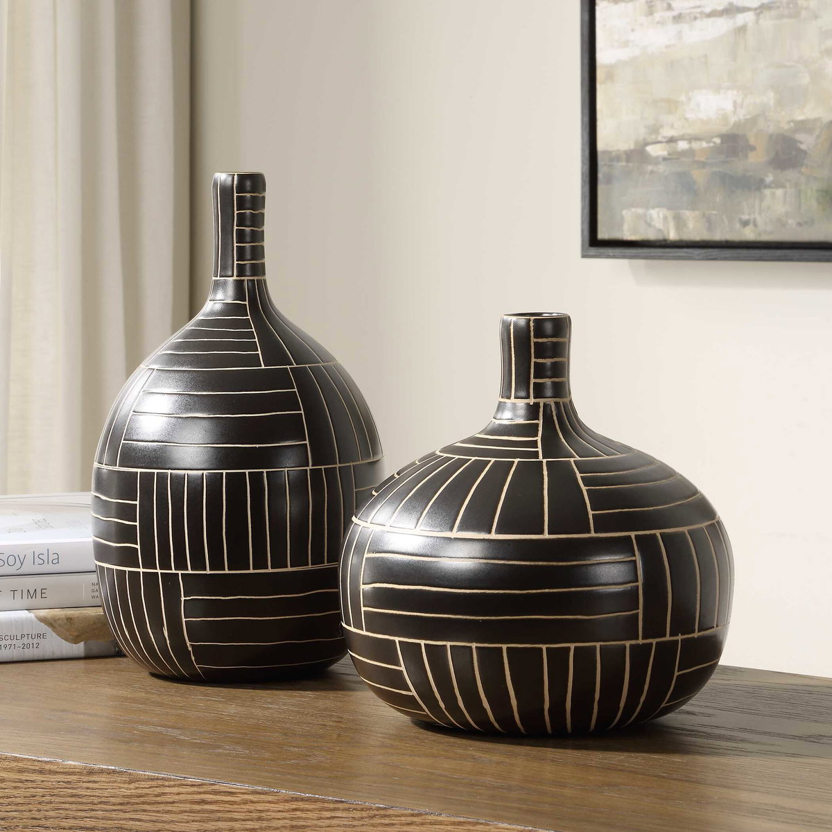 Graphite Stride Geometric Vases Set/2, by Uttermost, 7.75" width x 13.5" height x 7.75" depth View 3