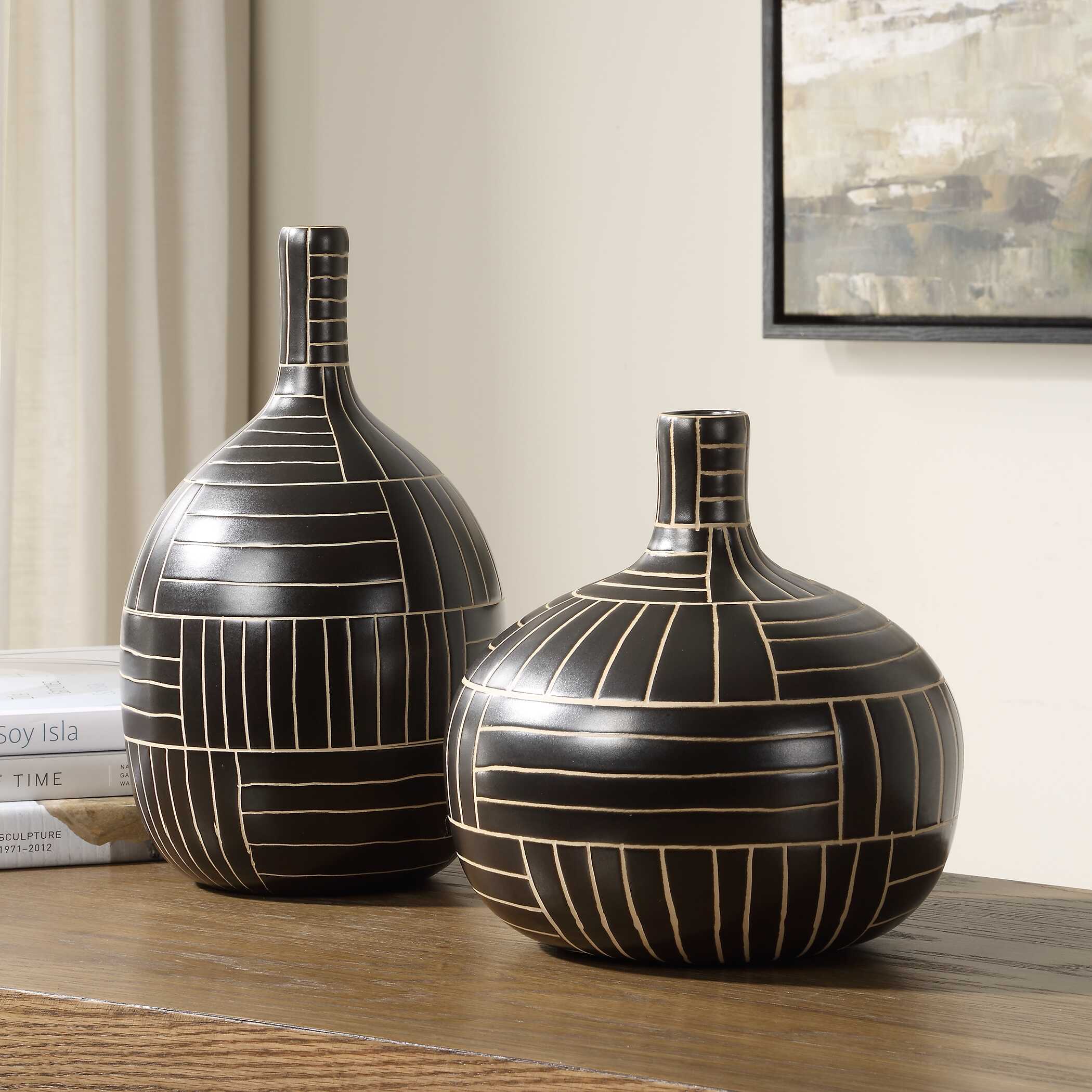 Graphite Stride Geometric Vases Set/2 large image 