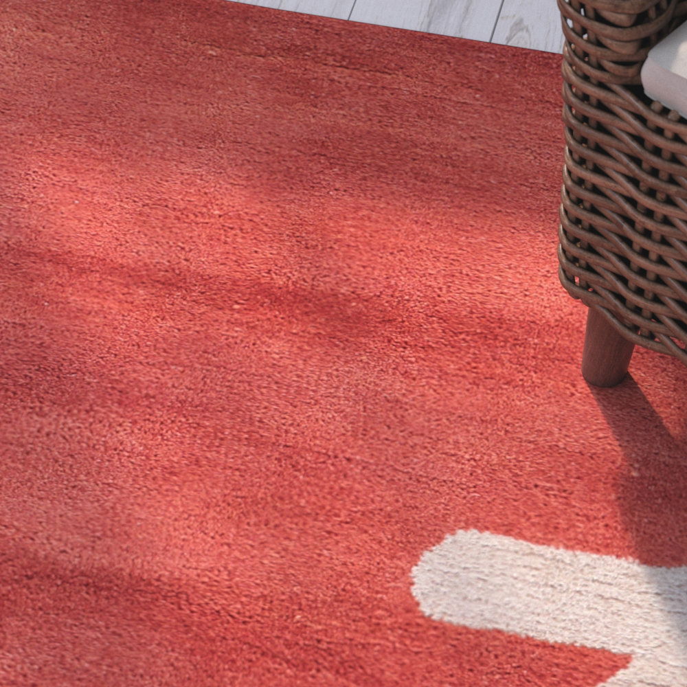 Coastal Seaside Wool Hand Tufted Orange & Ivory Area Rug large image 