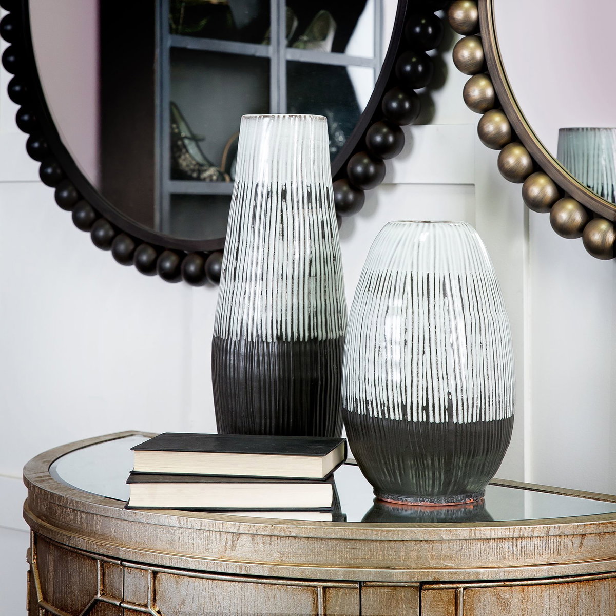 Tanami I Tall Dark Brown/White Ceramic Vase, by Mercana, 7" length x 7" width x 18.5" height View 9