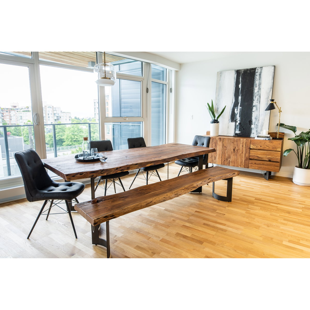 Bent Small Dining Table Brown, by Moe's Home, 98.5" width x 29.5" height x 40" depth View 9
