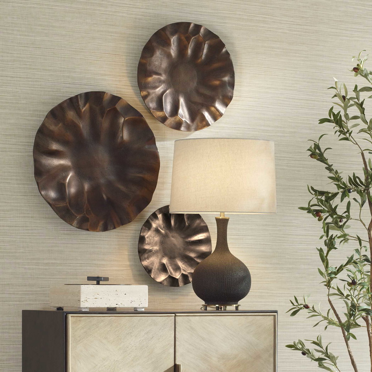 Peonia Outdoor Bronze Wall Art Set/3, by Uttermost, 20" width x 20" height x 2.5" depth View 4