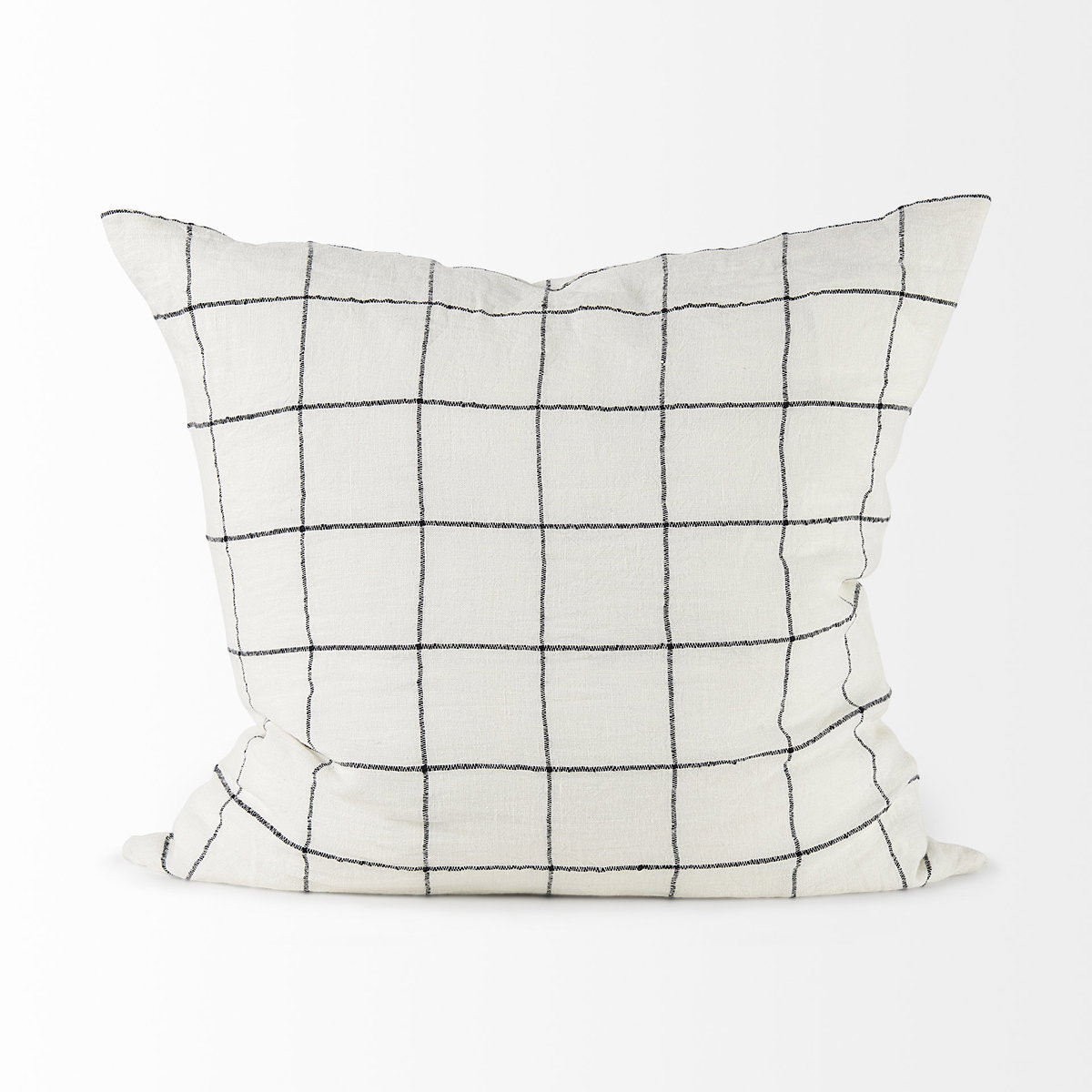 Suzanne 22 x 22 White/Black Square Pattern Decorative Pillow Cover, by Mercana, 22" length x 22" width x 0.2" height View 6