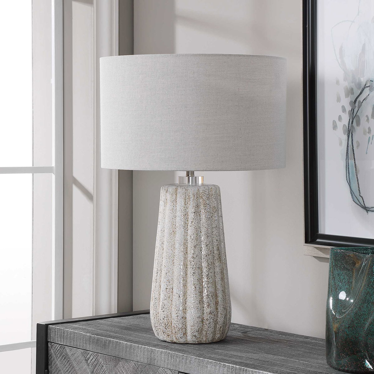 Pikes Stone-Ivory Table Lamp, by Uttermost, 17" width x 26" height x 17" depth View 4