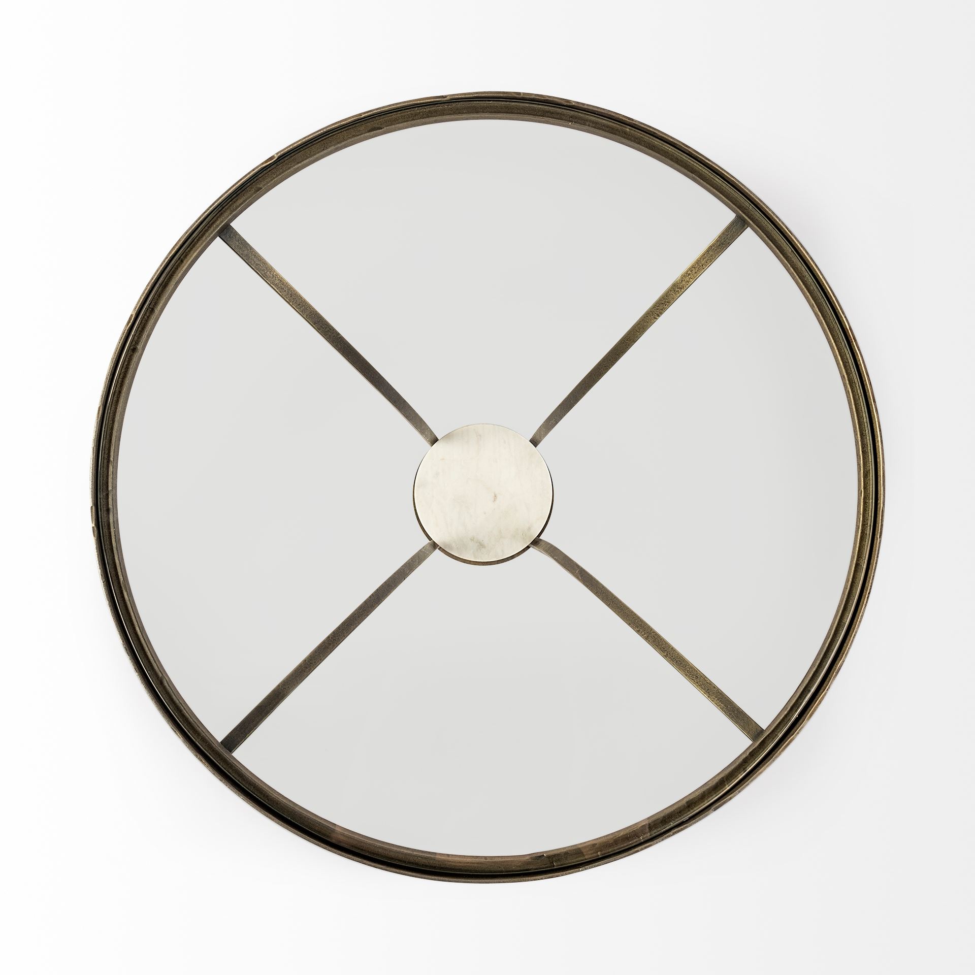 Jacinta II 21' Round Glass Top Metal and Marble Pedestal End/Side Table, Side & End Table by Mercana, 21" length x 21" width x 24" height View 5