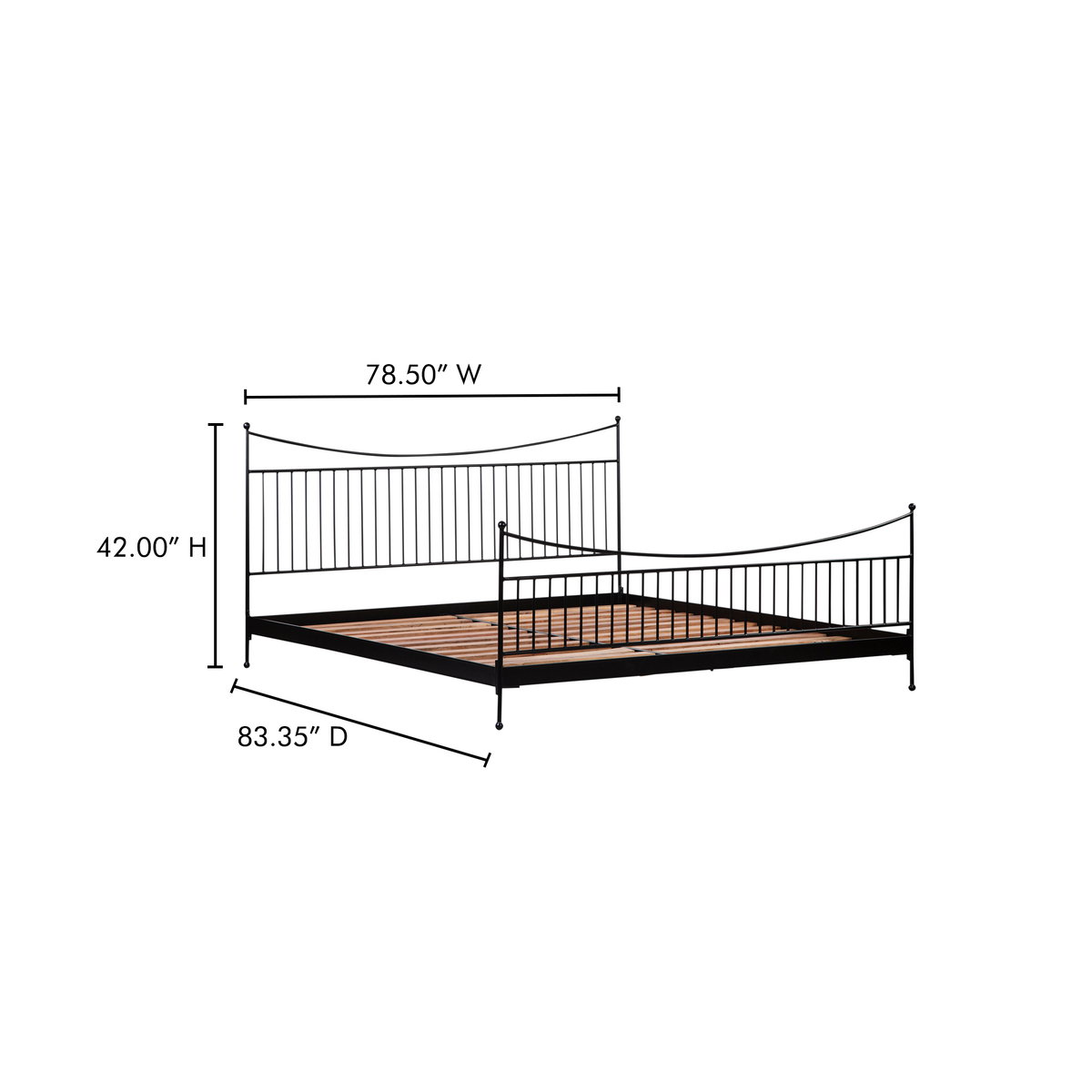 Monet King Bed Black, by Moe's Home, 78.5" width x 42" height x 83.35" depth View 10