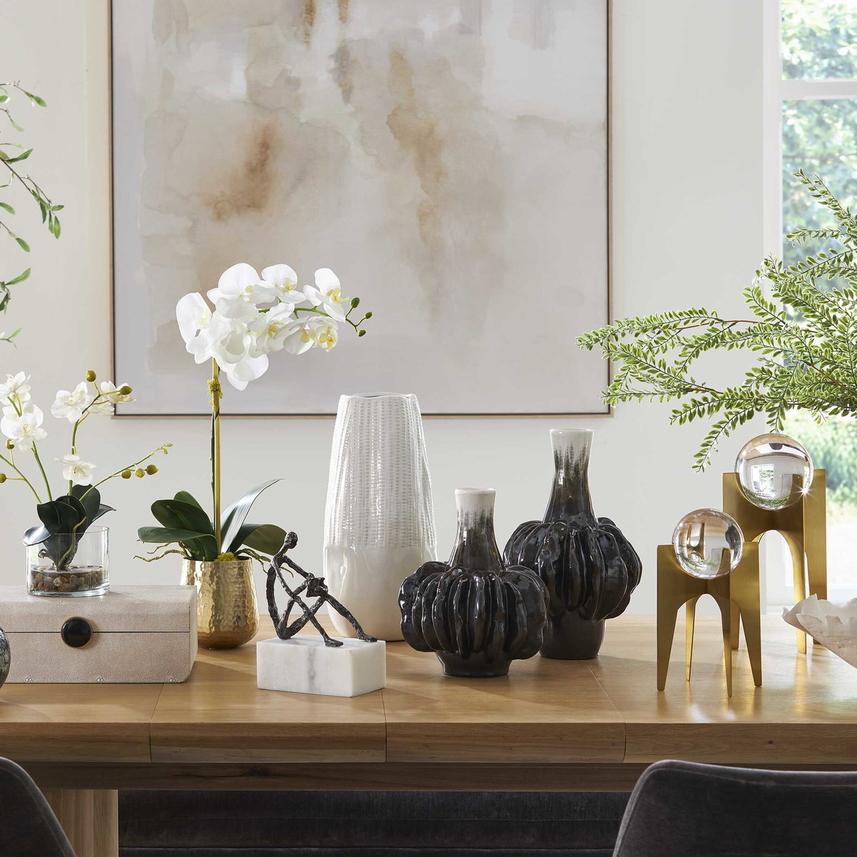 Umbrian White & Brown Gourd Vases Set/2, by Uttermost, 8.5" width x 13.25" height x 8.5" depth View 4