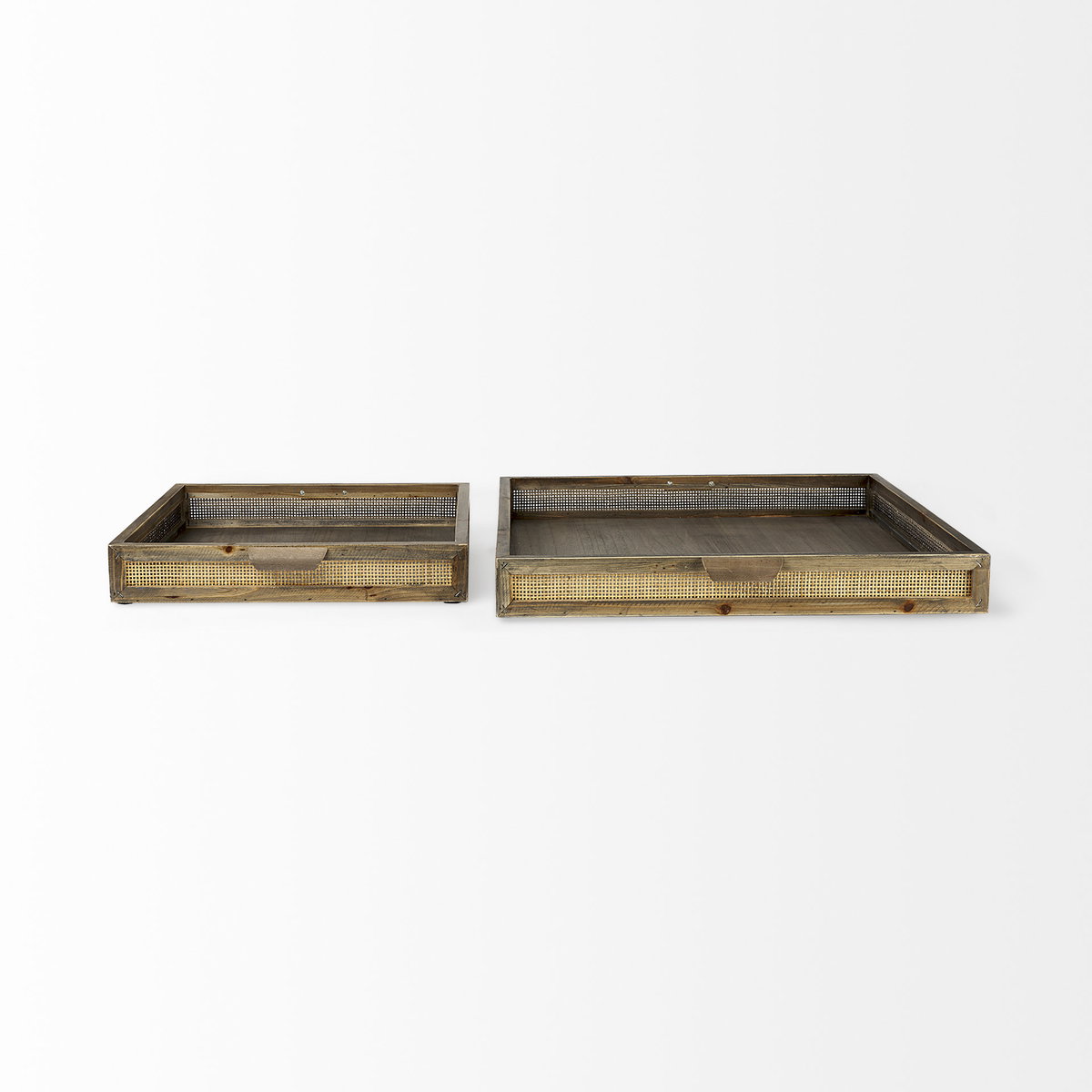 Sonny 23.6L x 23.6W x 2.0H Set of Two Brown Wood and Wicker Square Trays, Decorative Tray by Mercana, 23.62" length x 23.62" width x 2.9" height View 5