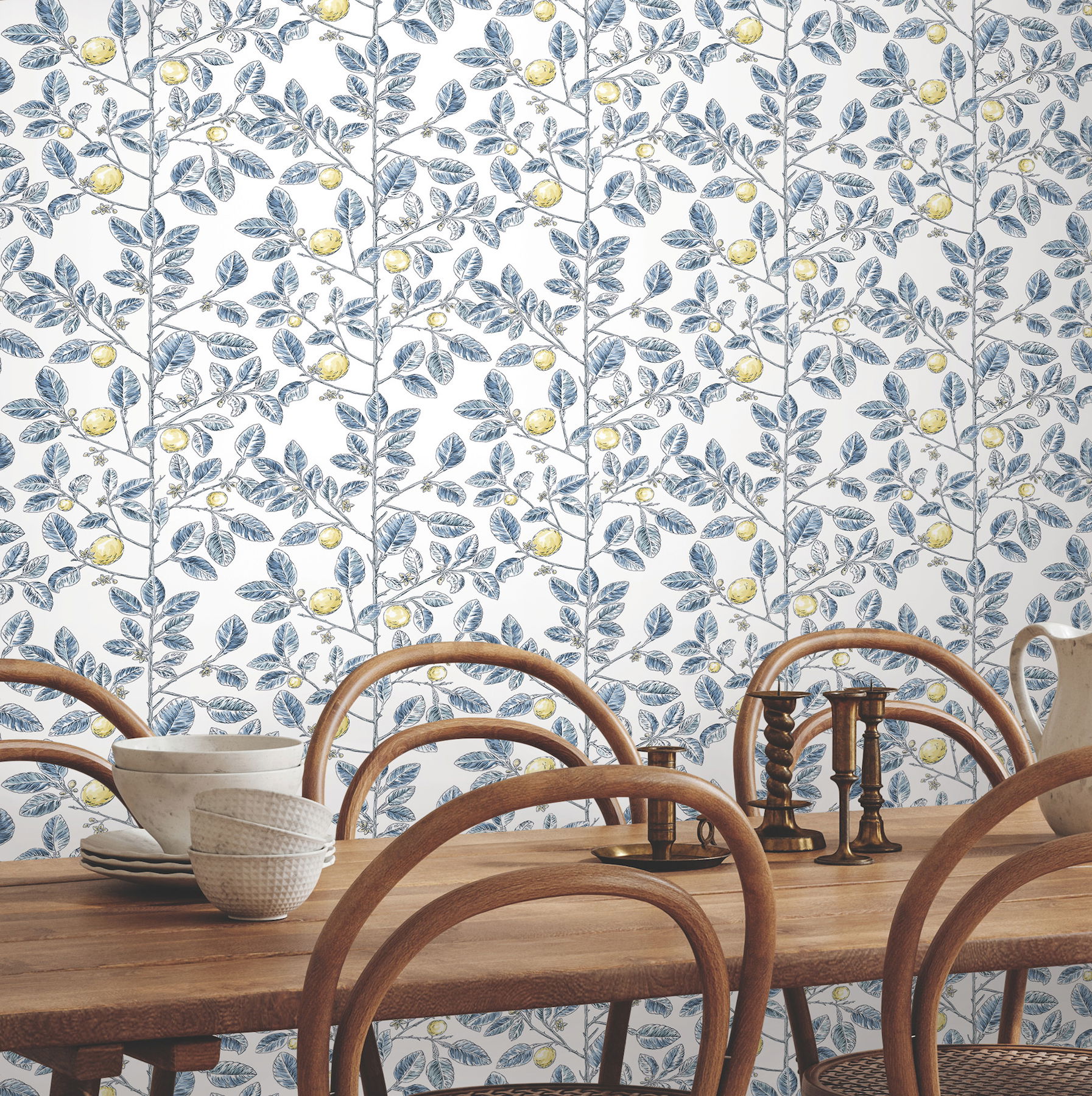Limoncello Toile Blue Wallpaper large image 
