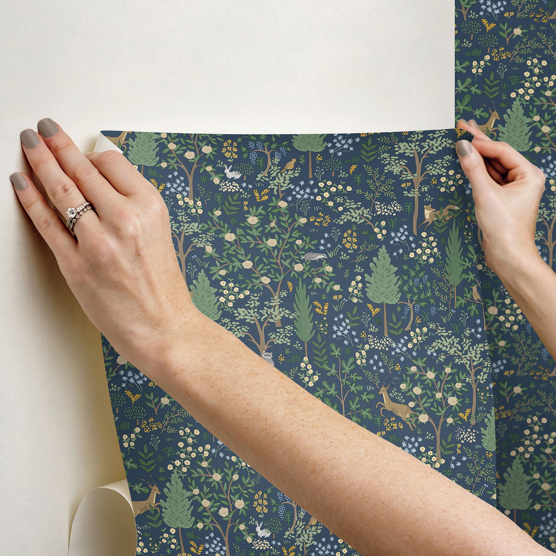 Woodland Navy Peel & Stick Wallpaper large image 