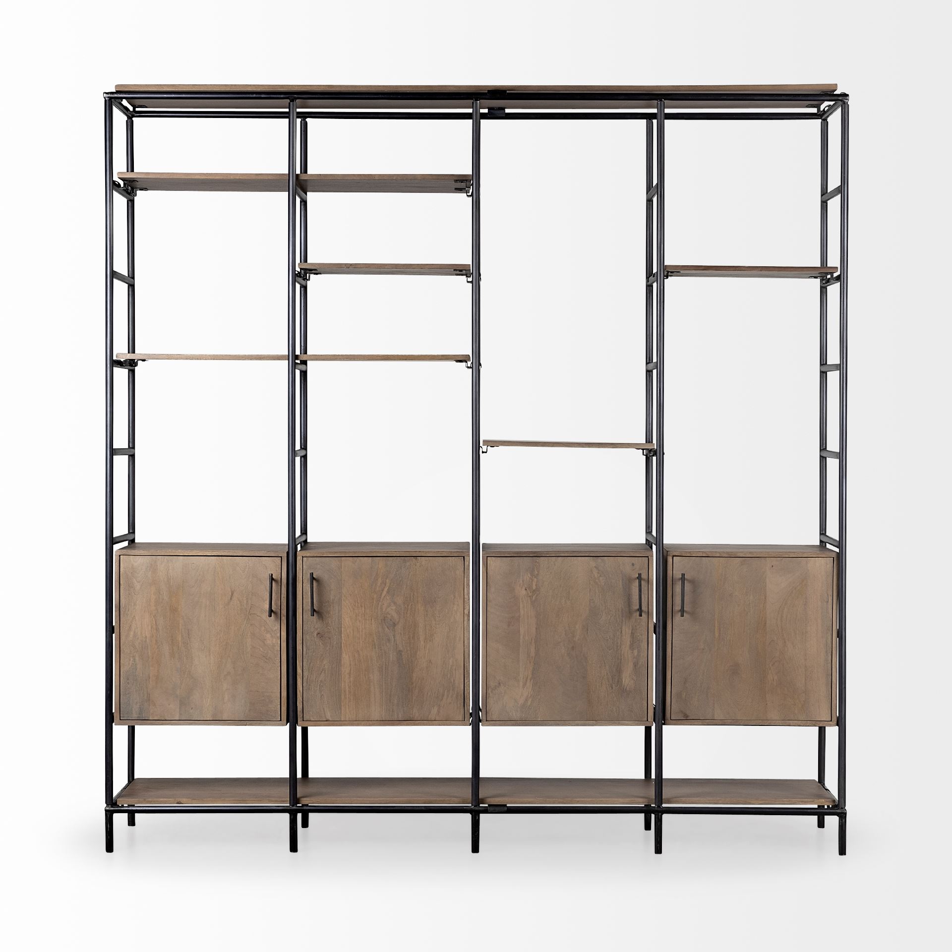 Darius 82L x 16.5W x 90H Medium Brown Wood and Metal Multi-Shelf Shelving Unit large image 