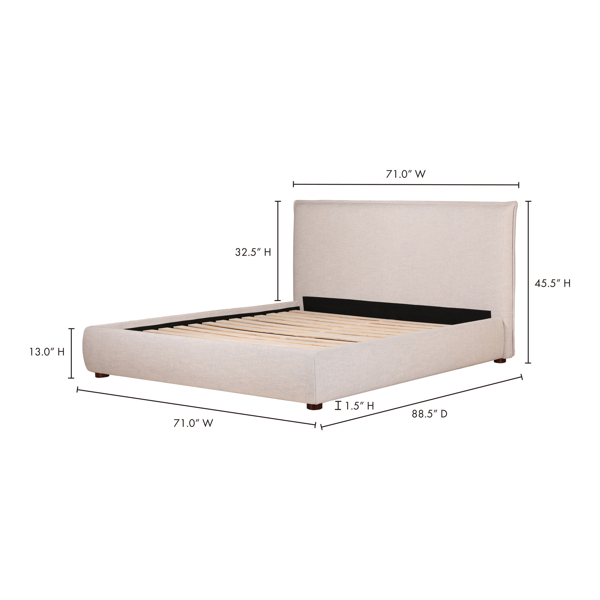 Luzon Queen Bed Light Grey, by Moe's Home, 70" width x 45.5" height x 88.5" depth View 17