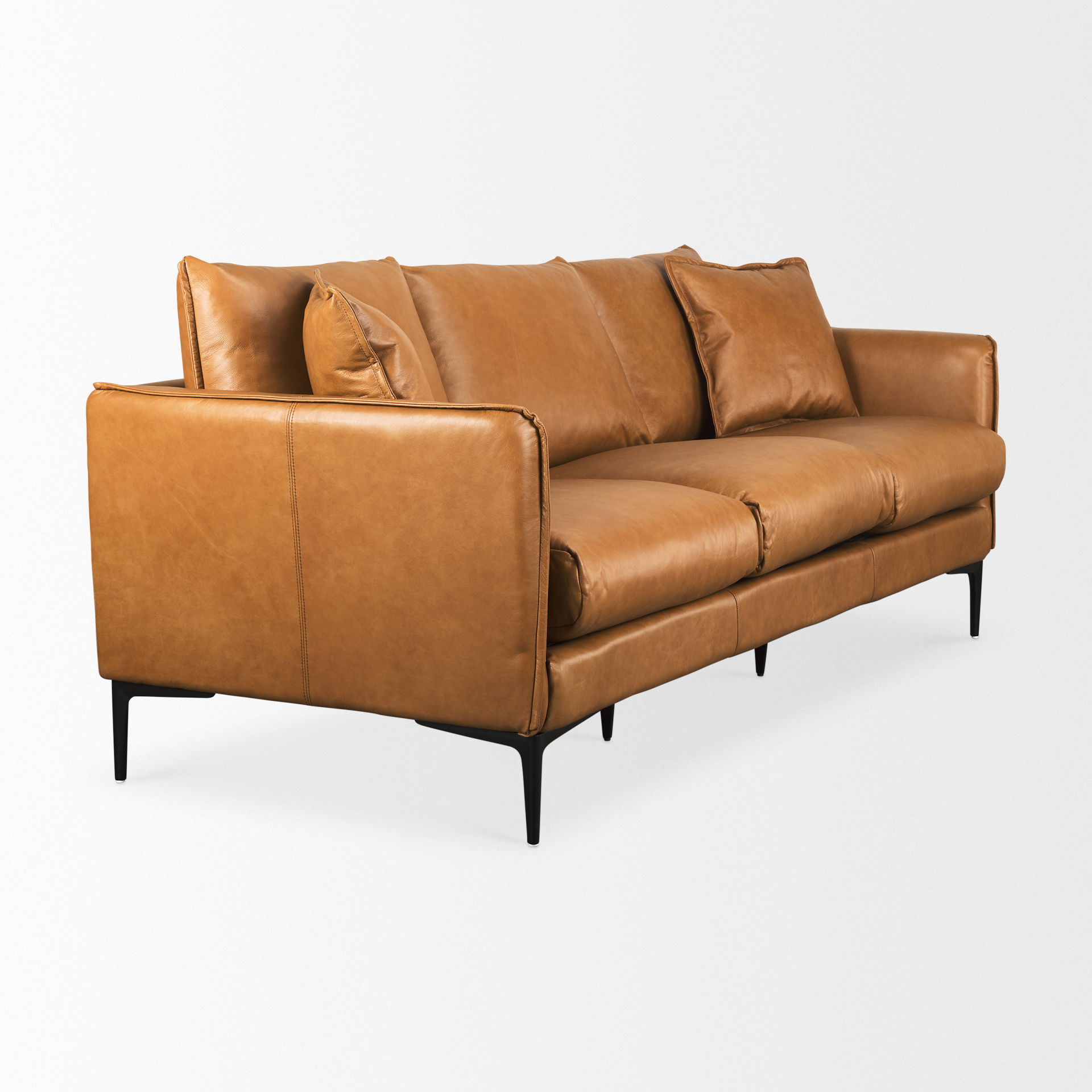 Lake Como  Tan Leather Three Seater Sofa, Sofas & Sectional by Mercana, 85.83" length x 36.61" width x 32.28" height View 9