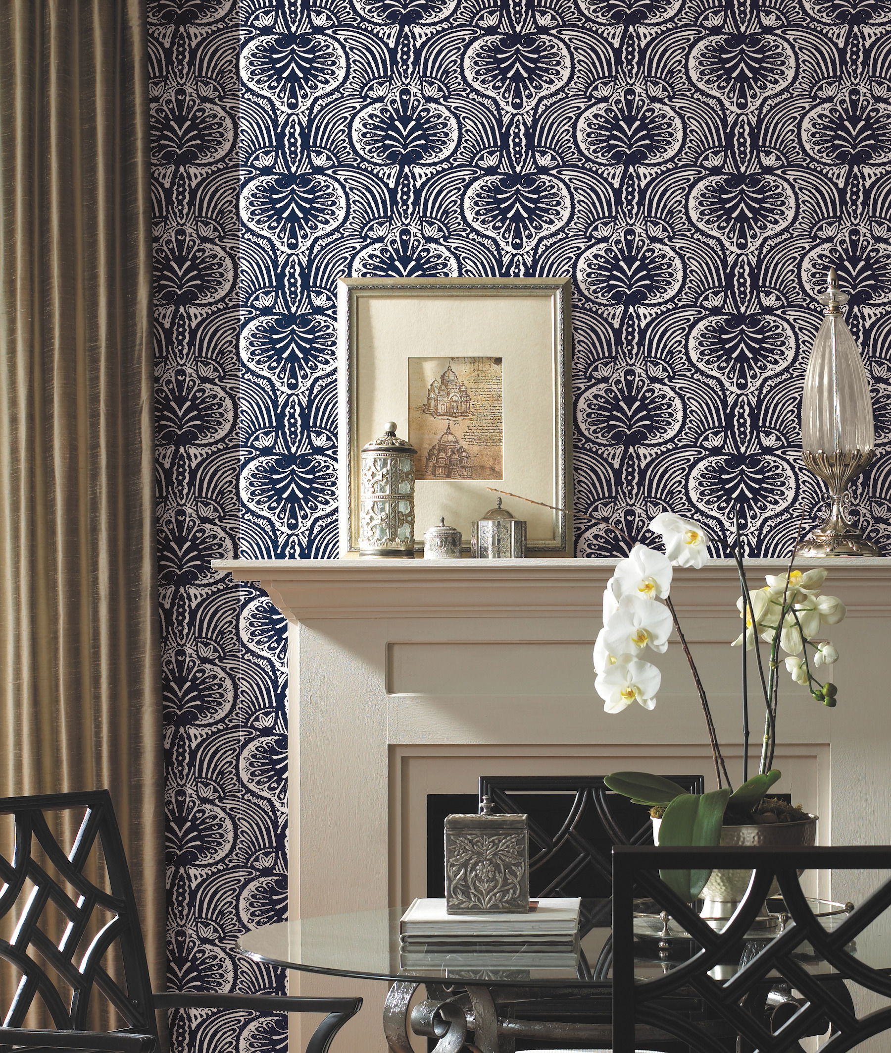 Lotus Palm Navy Wallpaper large image 