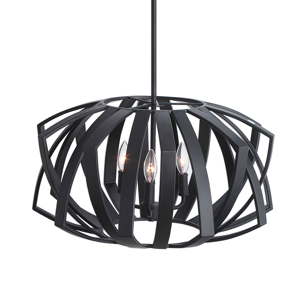 Thales Black Geometric 3 Light Pendant, Ceiling Light by Uttermost, 22" width x 13" height x 22" depth View 3